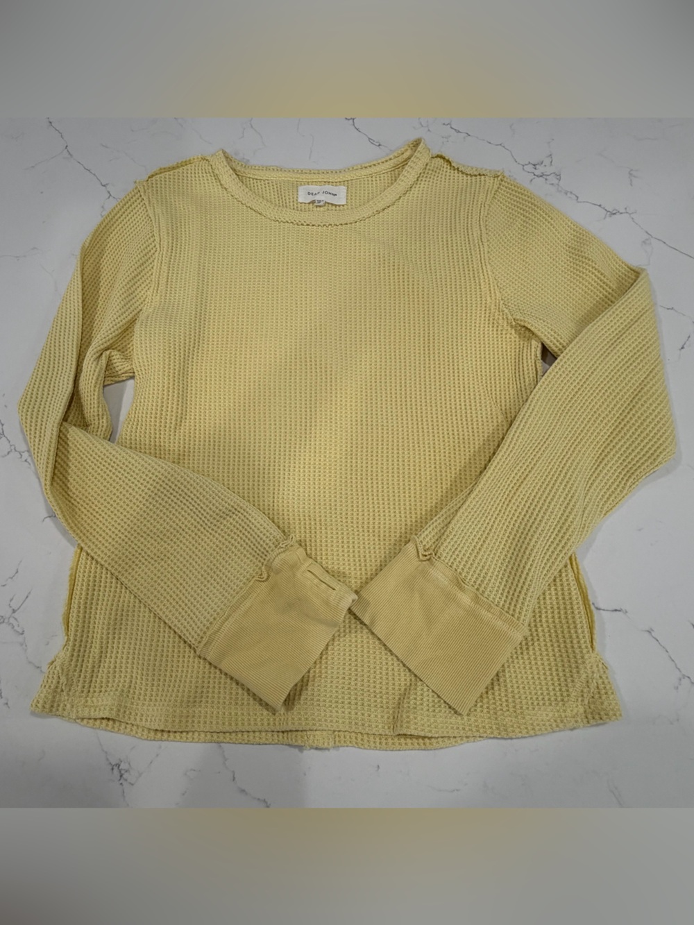 Dear John Light Yellow Waffle Knit Crewneck Sweater